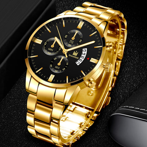 Men Luxury Business Quartz Military Watch Golden Stainless