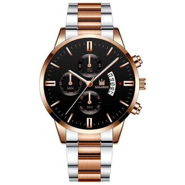 Men Luxury Business Quartz Military Watch Golden Stainless