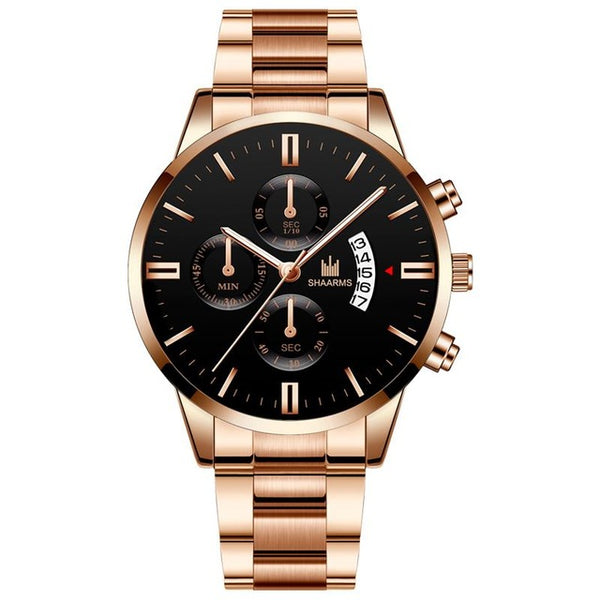 Men Luxury Business Quartz Military Watch Golden Stainless