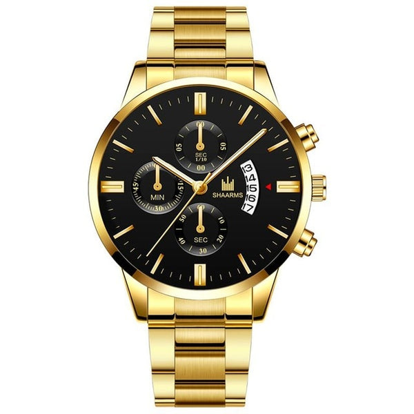 Men Luxury Business Quartz Military Watch Golden Stainless